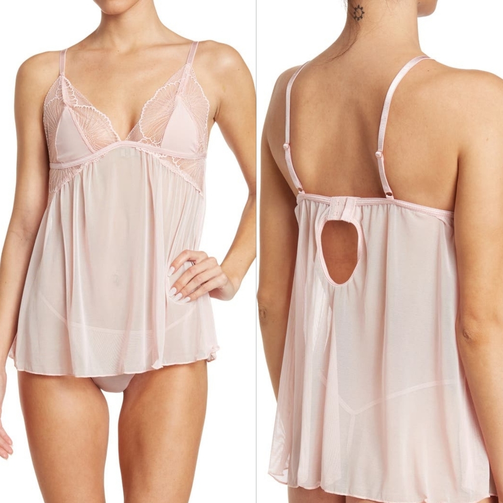 NWT Rachel Roy Delicate Pink Scallop Lace Babydoll Size Medium